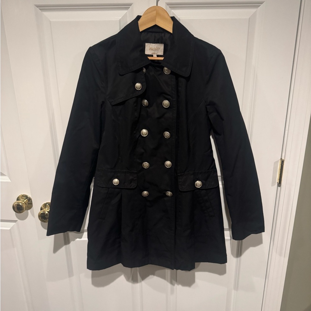 Elegant Black Double-Breasted Women's Rain Coat